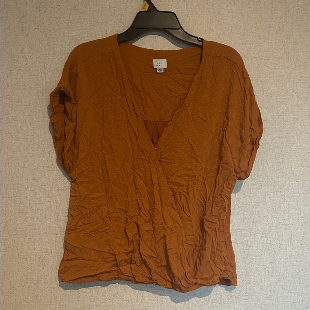 a new day Women's Burnt Orange V-Neck Blouse